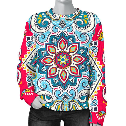 Floral Paisley Mandala Print Women's Crewneck Sweatshirt GearFrost