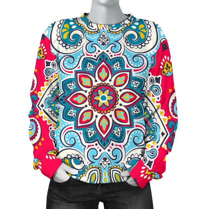 Floral Paisley Mandala Print Women's Crewneck Sweatshirt GearFrost