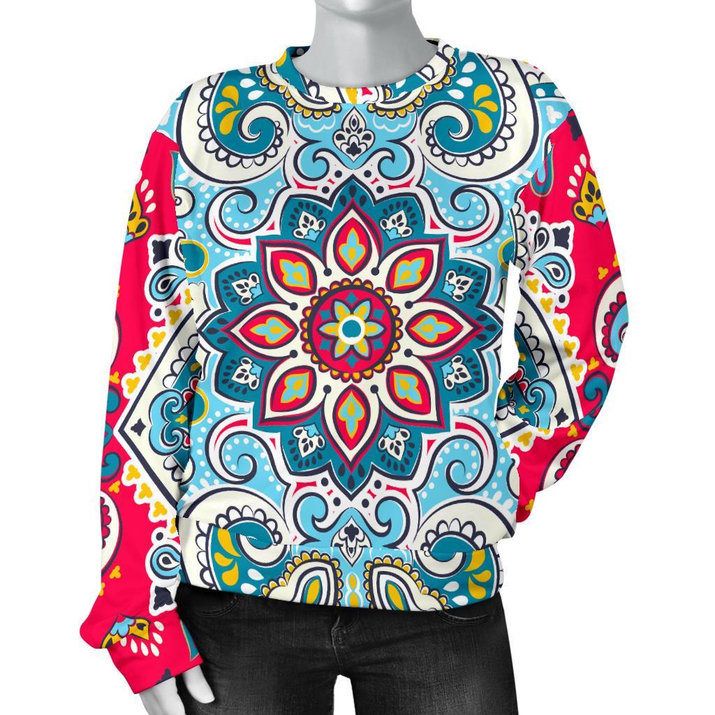 Floral Paisley Mandala Print Women's Crewneck Sweatshirt GearFrost