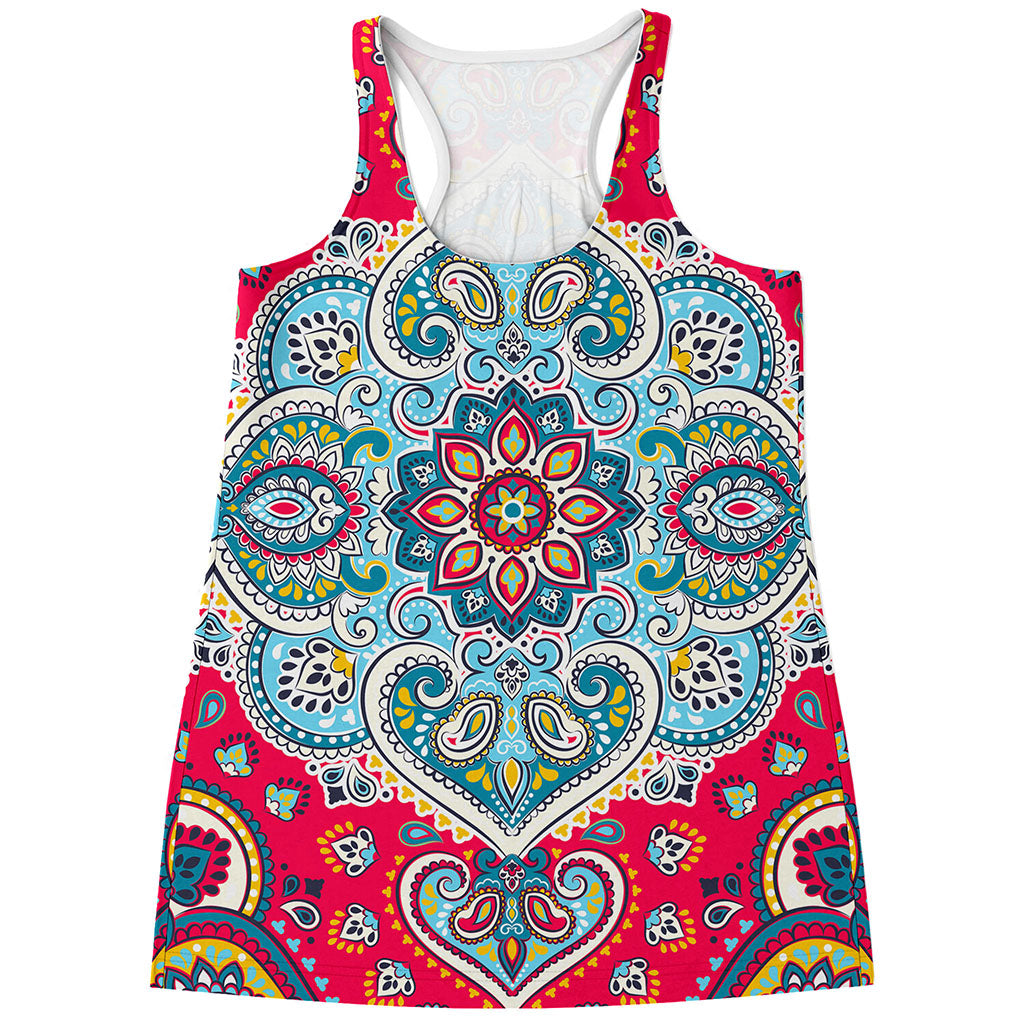 Floral Paisley Mandala Print Women's Racerback Tank Top