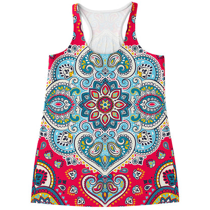 Floral Paisley Mandala Print Women's Racerback Tank Top