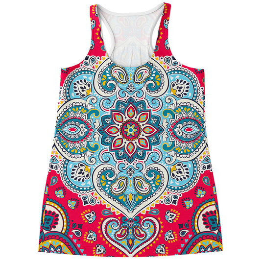 Floral Paisley Mandala Print Women's Racerback Tank Top
