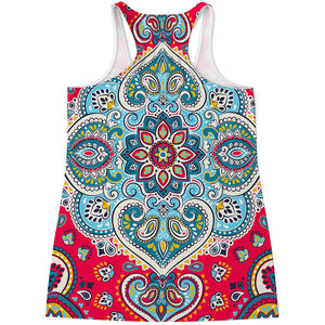 Floral Paisley Mandala Print Women's Racerback Tank Top