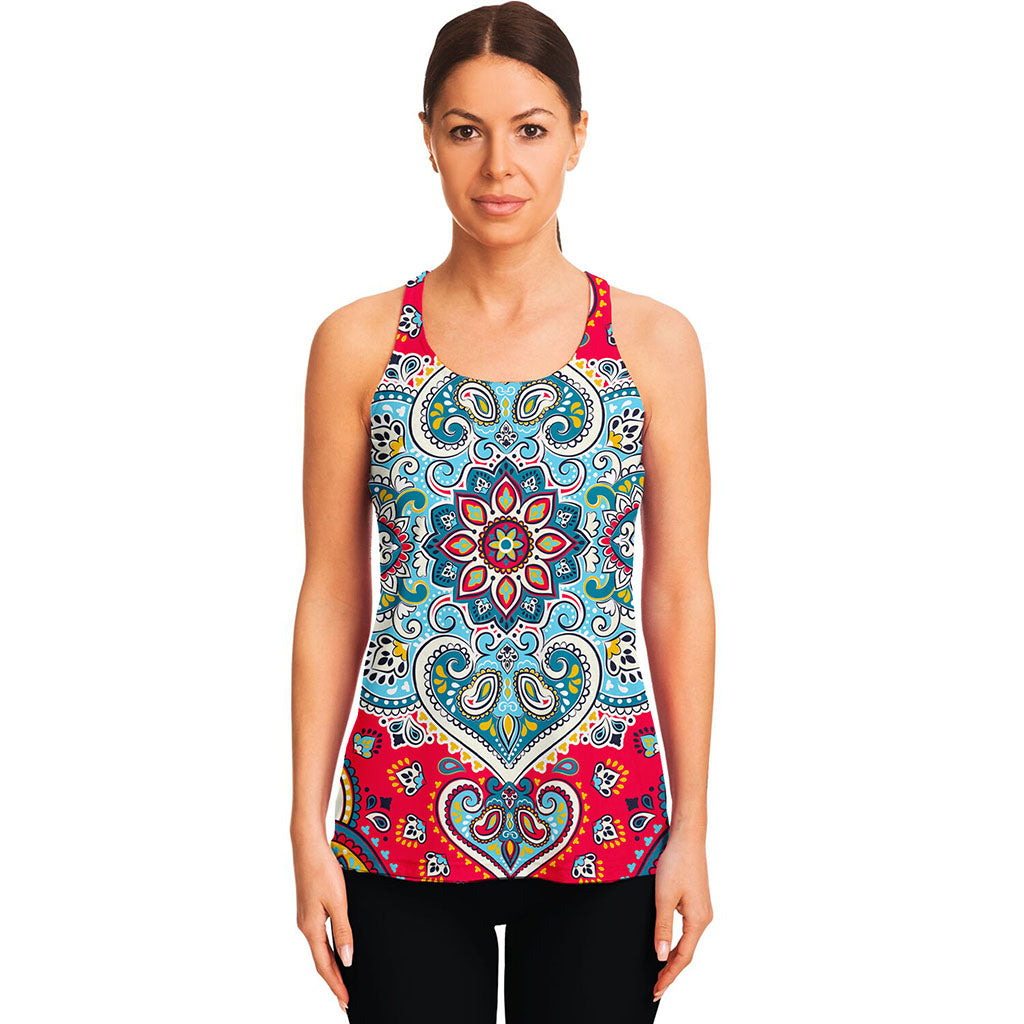 Floral Paisley Mandala Print Women's Racerback Tank Top