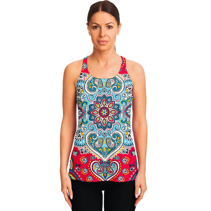 Floral Paisley Mandala Print Women's Racerback Tank Top