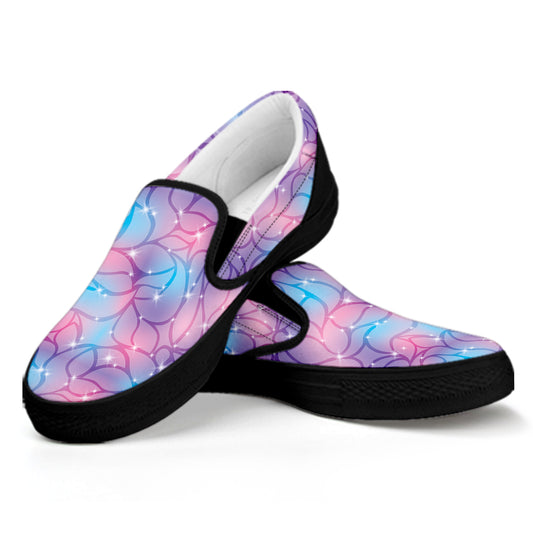 Floral Sparkle Print Black Slip On Shoes