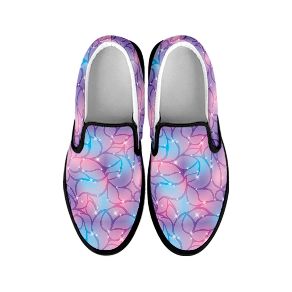Floral Sparkle Print Black Slip On Shoes