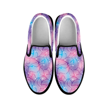 Floral Sparkle Print Black Slip On Shoes