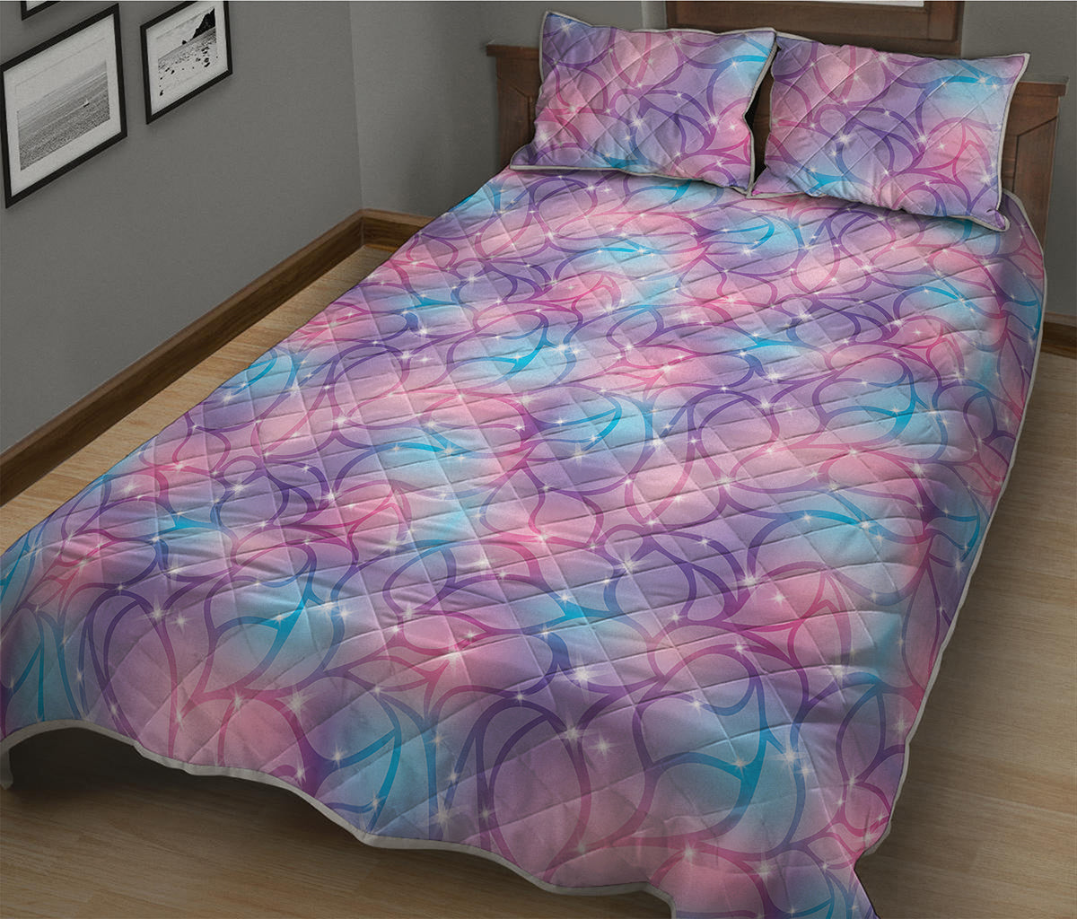Floral Sparkle Print Quilt Bed Set