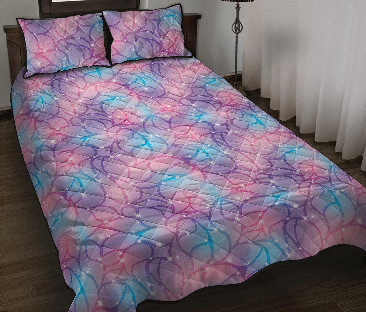 Floral Sparkle Print Quilt Bed Set