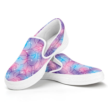 Floral Sparkle Print White Slip On Shoes