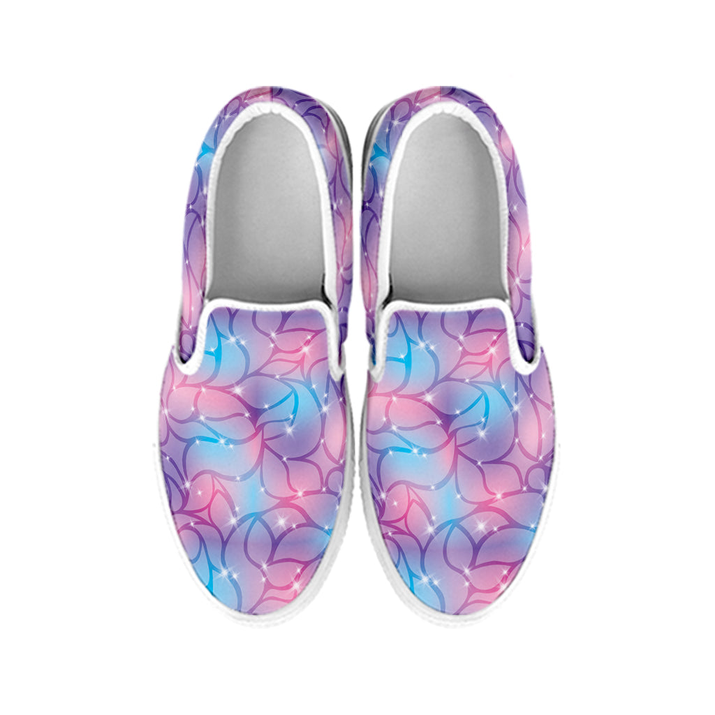 Floral Sparkle Print White Slip On Shoes