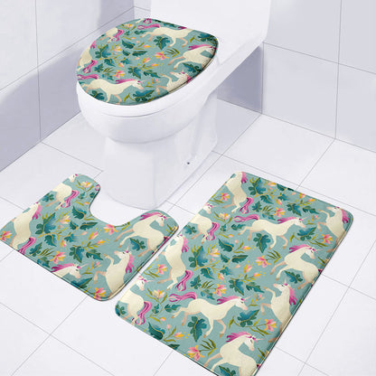 Floral Unicorn Pattern Print 3 Piece Bath Mat Set