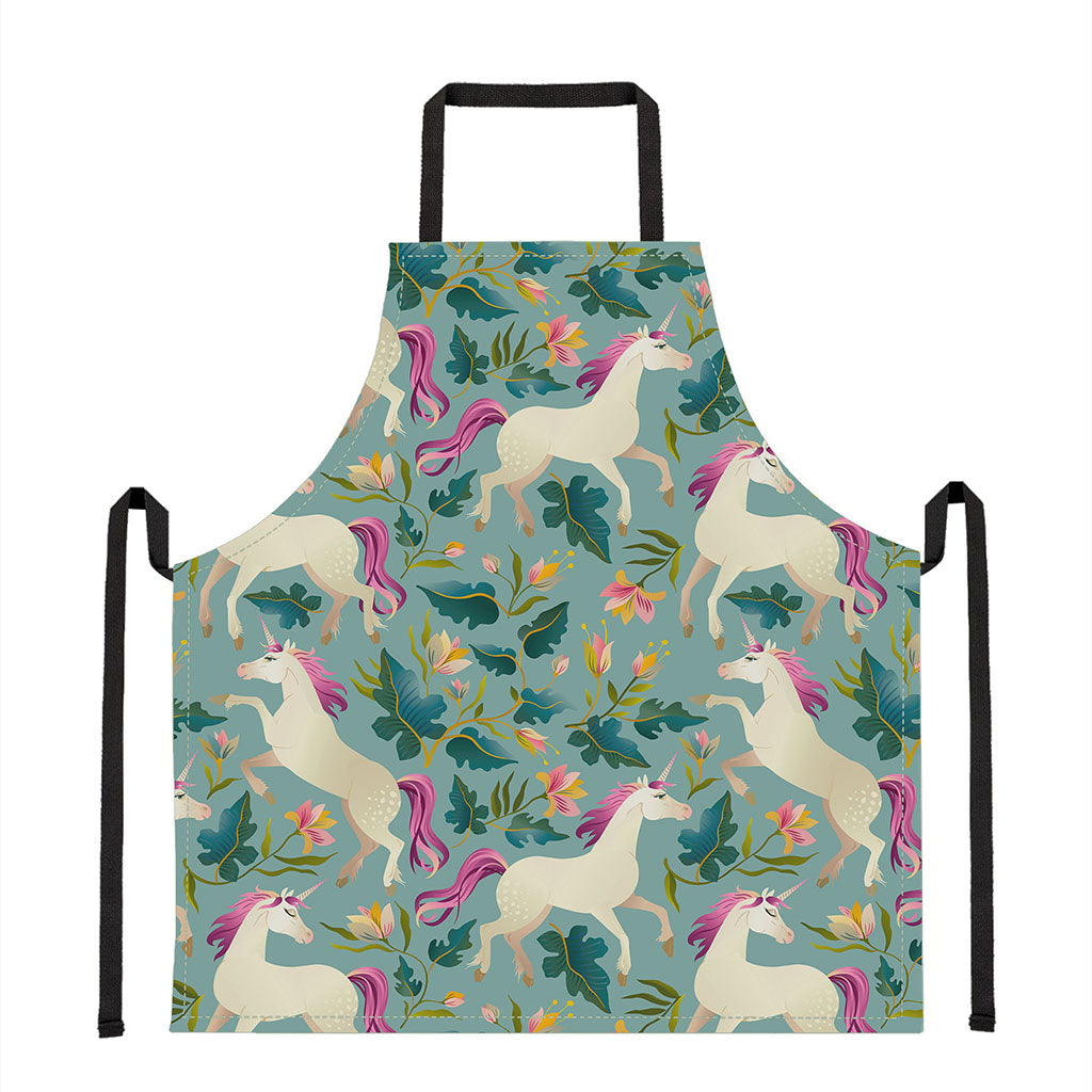 Floral Unicorn Pattern Print Apron