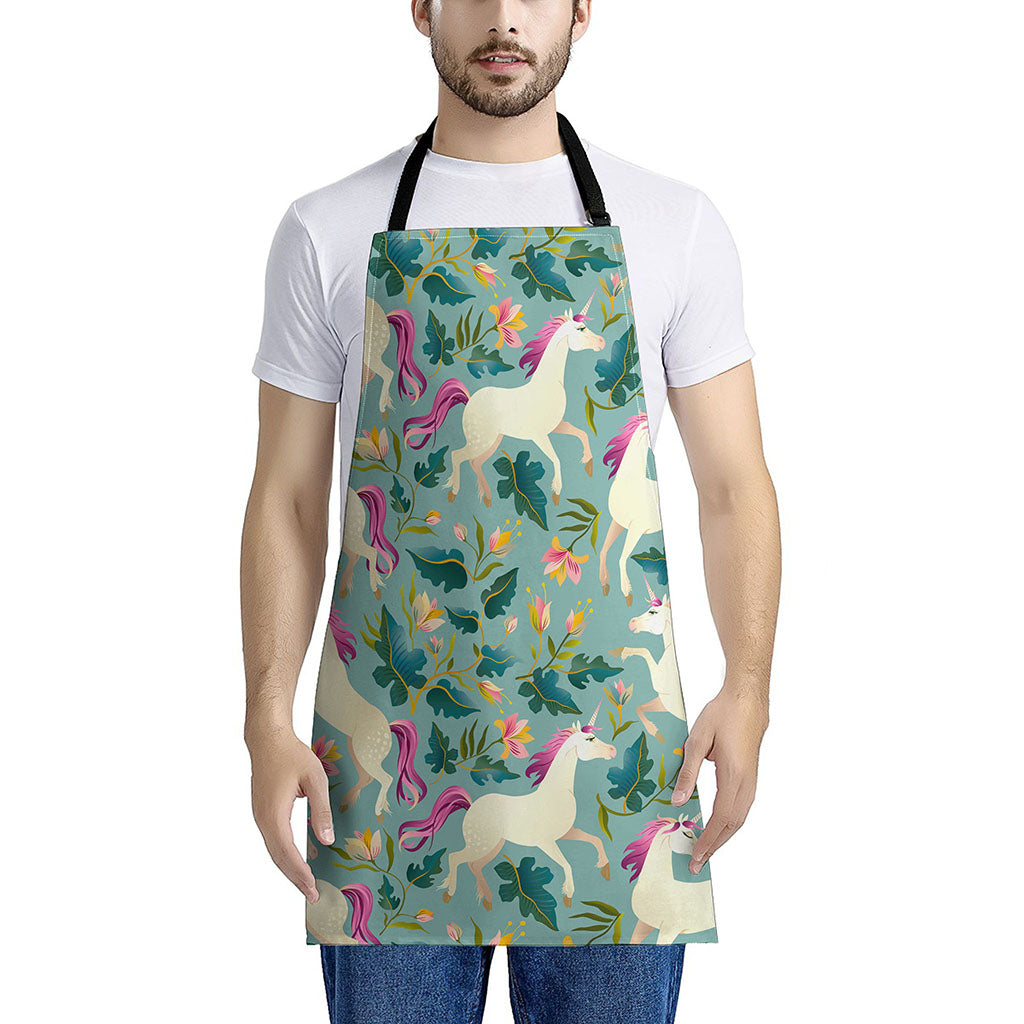 Floral Unicorn Pattern Print Apron