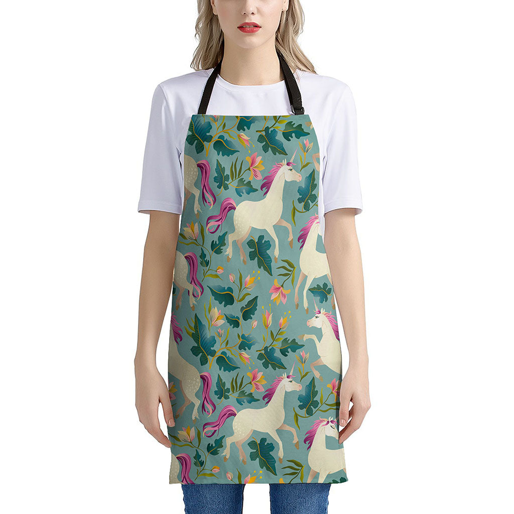 Floral Unicorn Pattern Print Apron