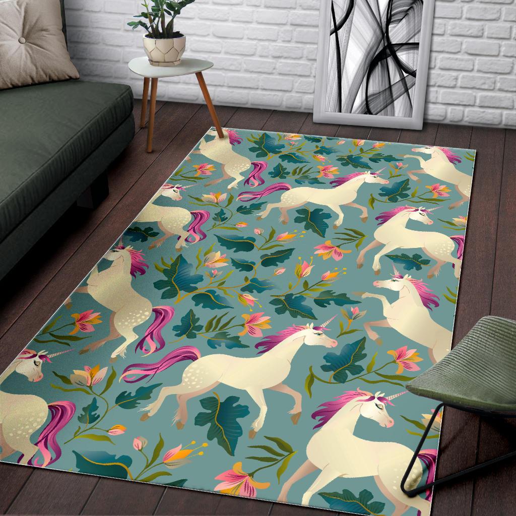 Floral Unicorn Pattern Print Area Rug GearFrost
