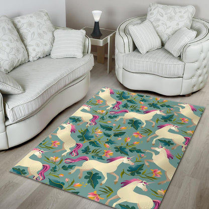 Floral Unicorn Pattern Print Area Rug GearFrost