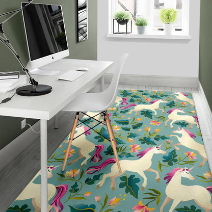 Floral Unicorn Pattern Print Area Rug GearFrost