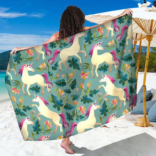 Floral Unicorn Pattern Print Beach Sarong Wrap