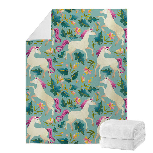 Floral Unicorn Pattern Print Blanket