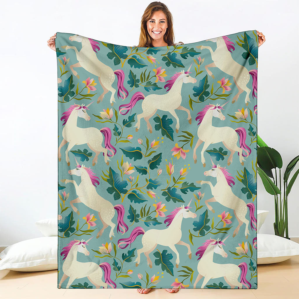 Floral Unicorn Pattern Print Blanket