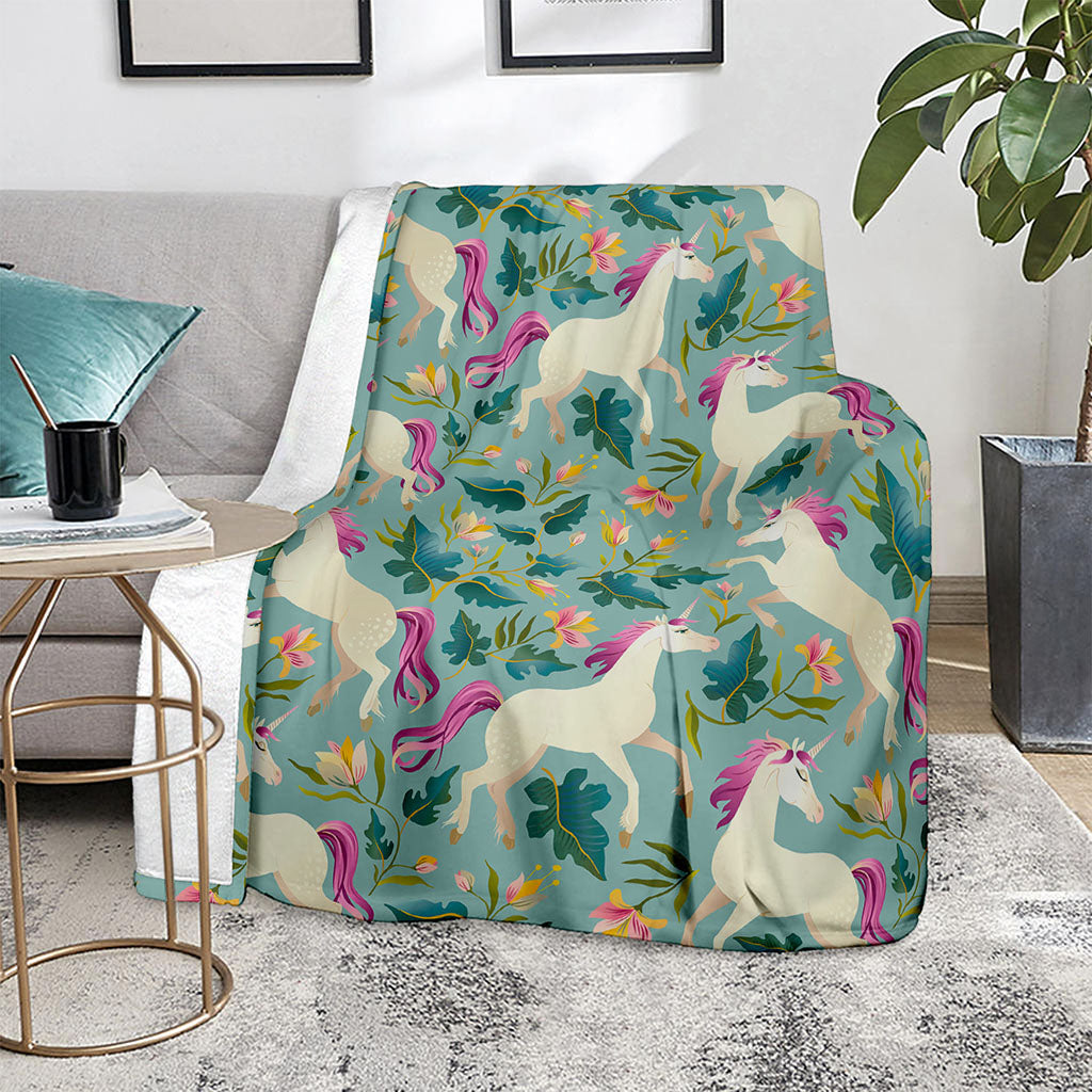 Floral Unicorn Pattern Print Blanket