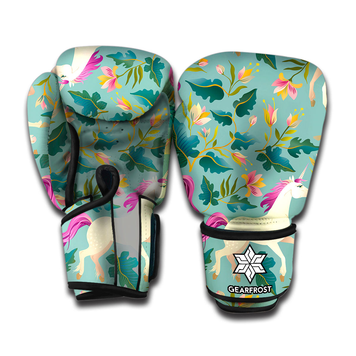 Floral Unicorn Pattern Print Boxing Gloves