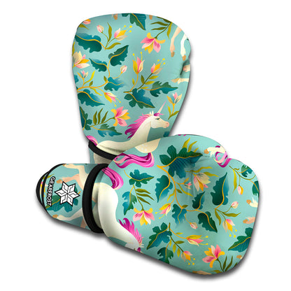Floral Unicorn Pattern Print Boxing Gloves