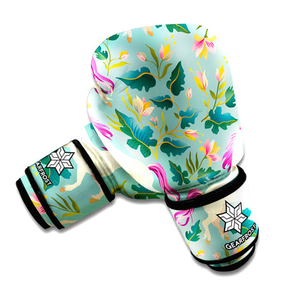 Floral Unicorn Pattern Print Boxing Gloves