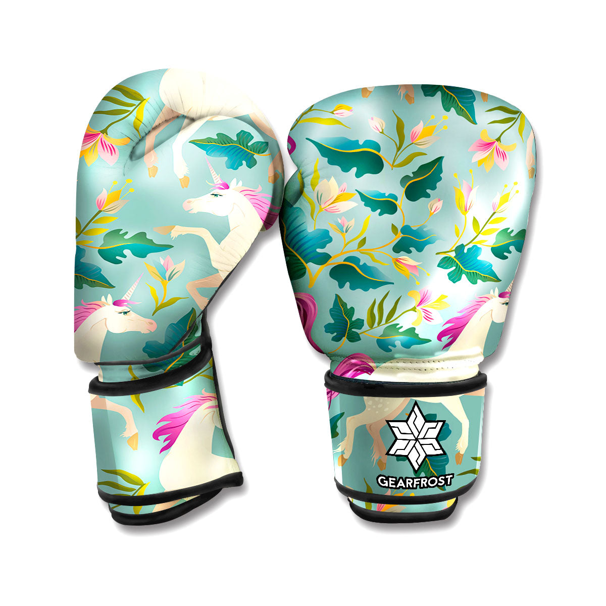Floral Unicorn Pattern Print Boxing Gloves