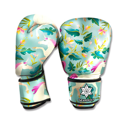 Floral Unicorn Pattern Print Boxing Gloves