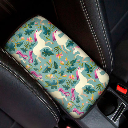 Floral Unicorn Pattern Print Car Center Console Cover