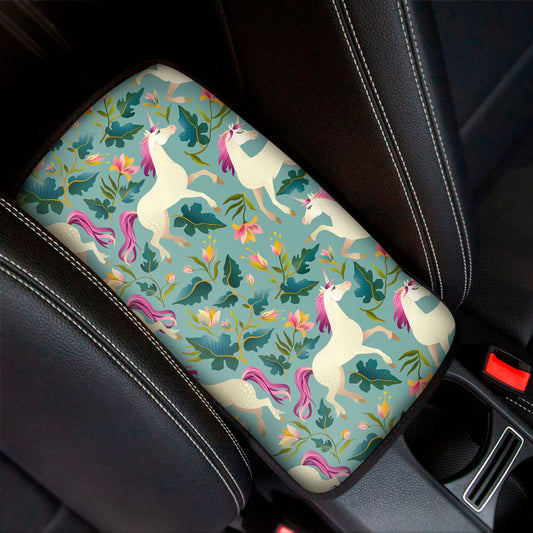 Floral Unicorn Pattern Print Car Center Console Cover