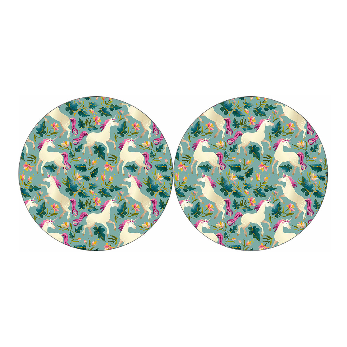 Floral Unicorn Pattern Print Car Coasters