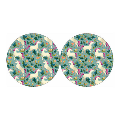 Floral Unicorn Pattern Print Car Coasters