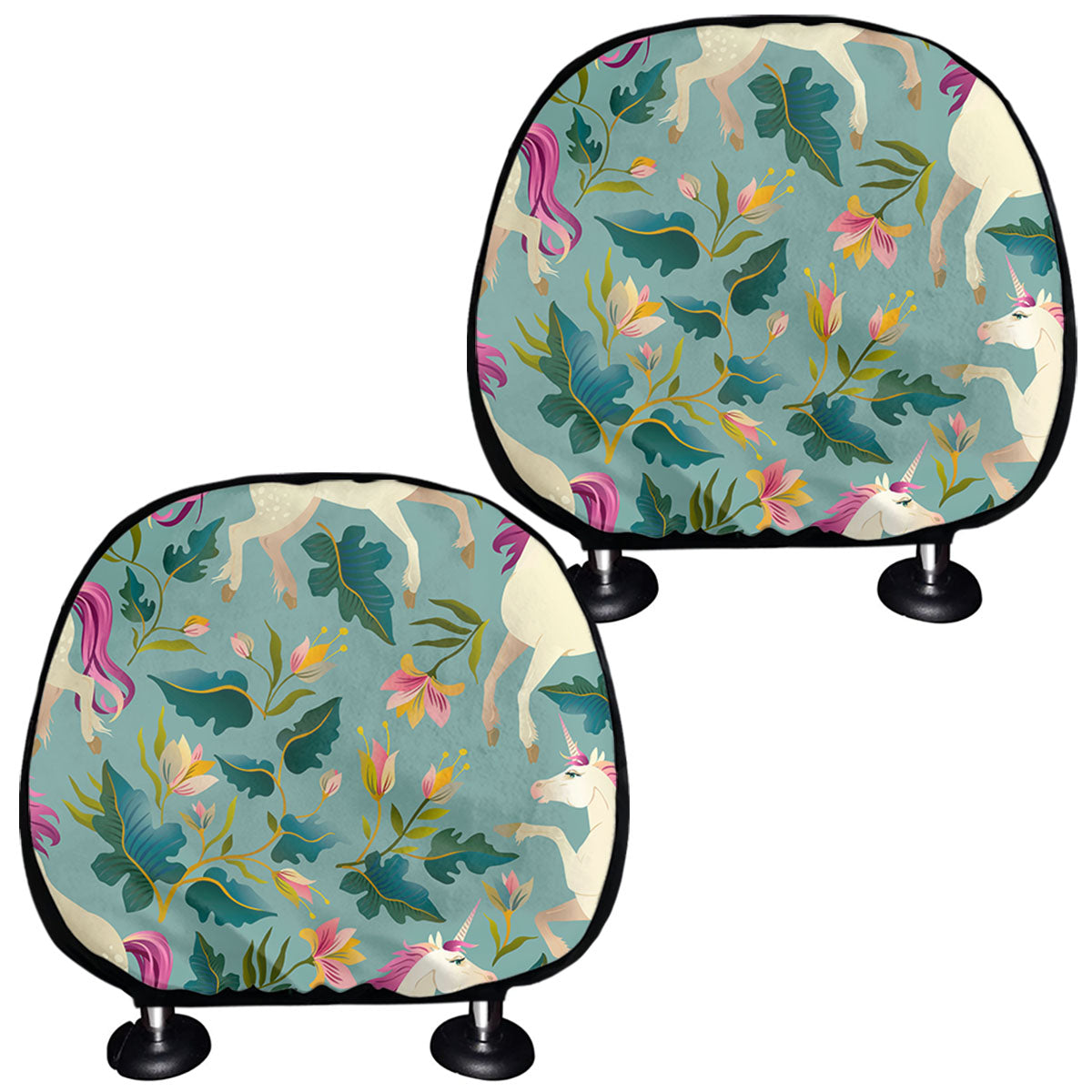 Floral Unicorn Pattern Print Car Headrest Covers