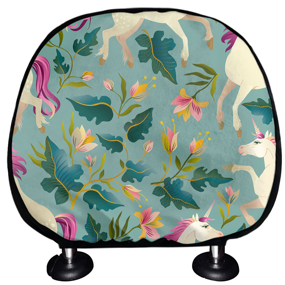 Floral Unicorn Pattern Print Car Headrest Covers