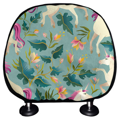 Floral Unicorn Pattern Print Car Headrest Covers