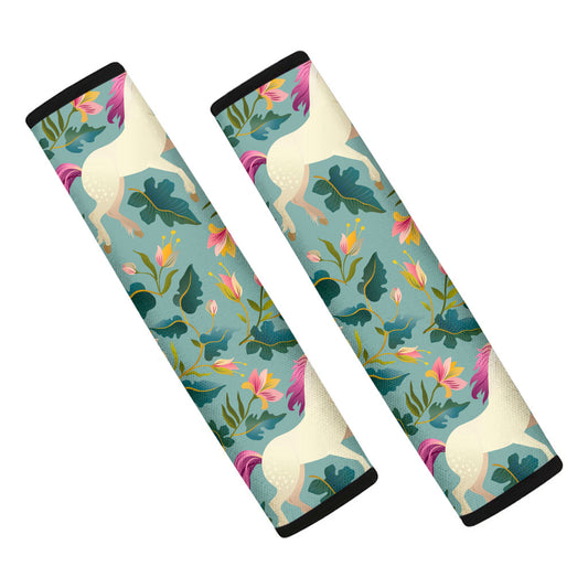 Floral Unicorn Pattern Print Car Seat Belt Covers