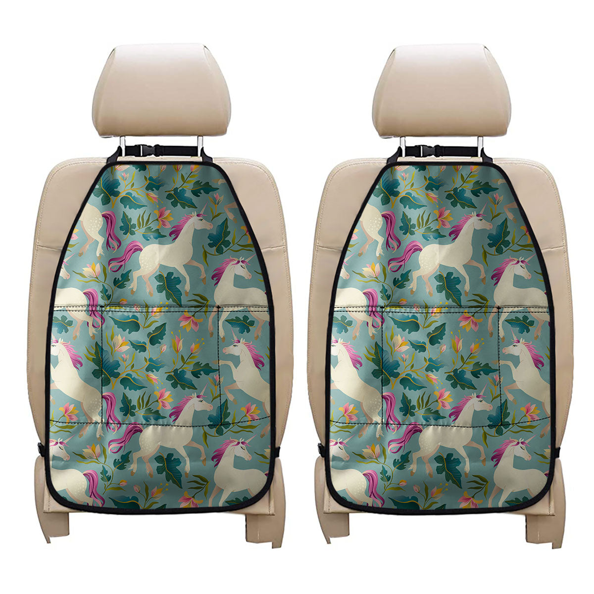 Floral Unicorn Pattern Print Car Seat Organizers