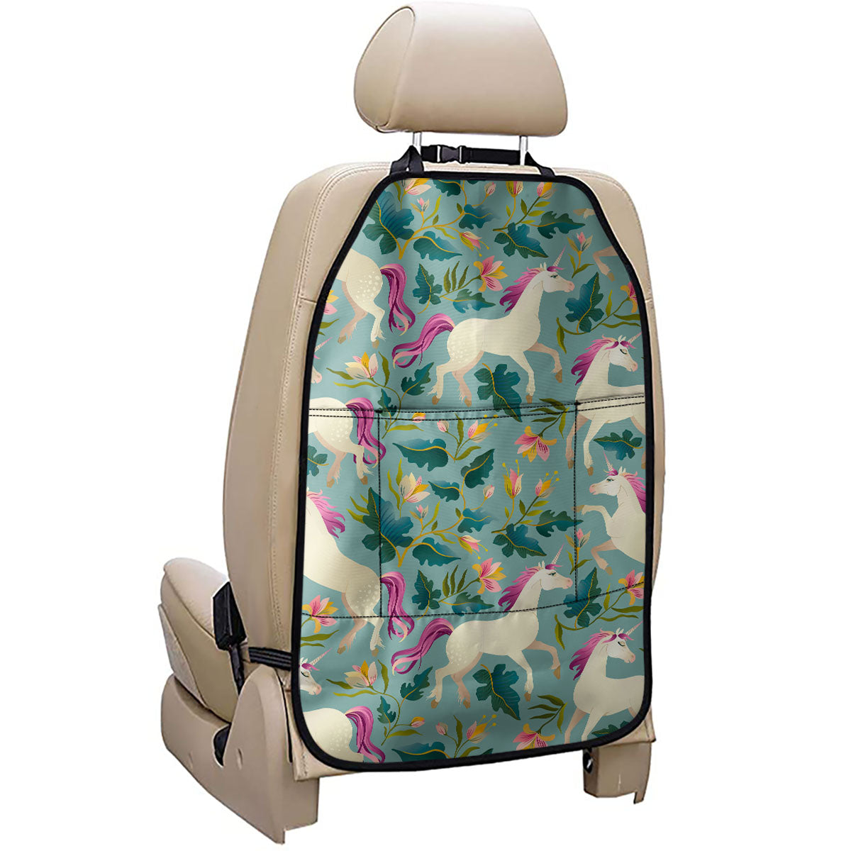 Floral Unicorn Pattern Print Car Seat Organizers