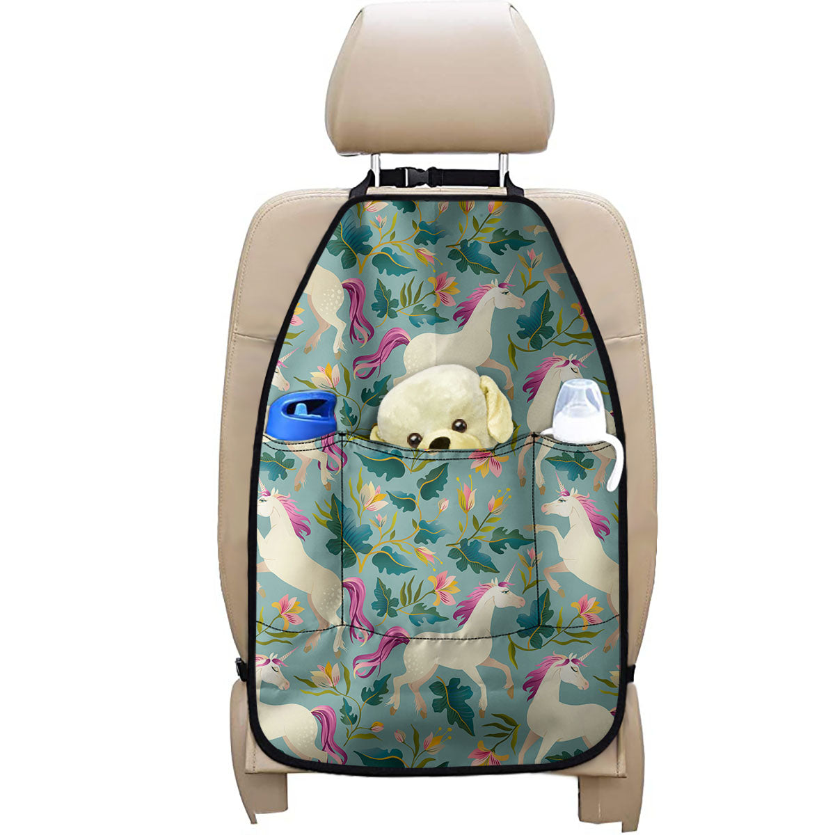 Floral Unicorn Pattern Print Car Seat Organizers