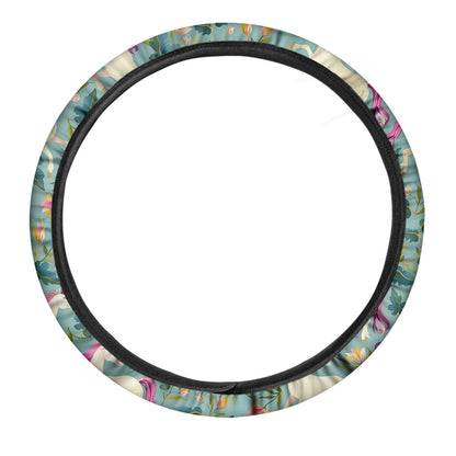 Floral Unicorn Pattern Print Car Steering Wheel Cover