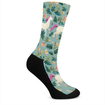 Floral Unicorn Pattern Print Crew Socks