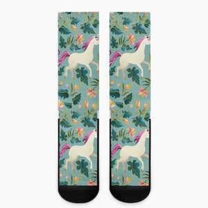 Floral Unicorn Pattern Print Crew Socks