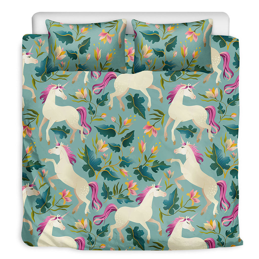 Floral Unicorn Pattern Print Duvet Cover Bedding Set