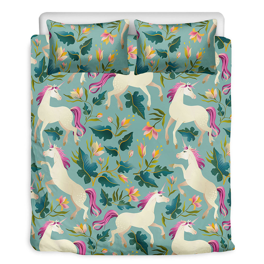 Floral Unicorn Pattern Print Duvet Cover Bedding Set