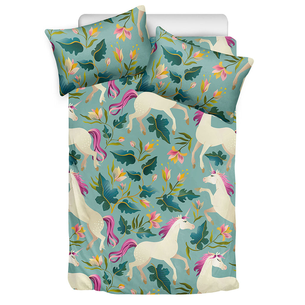 Floral Unicorn Pattern Print Duvet Cover Bedding Set