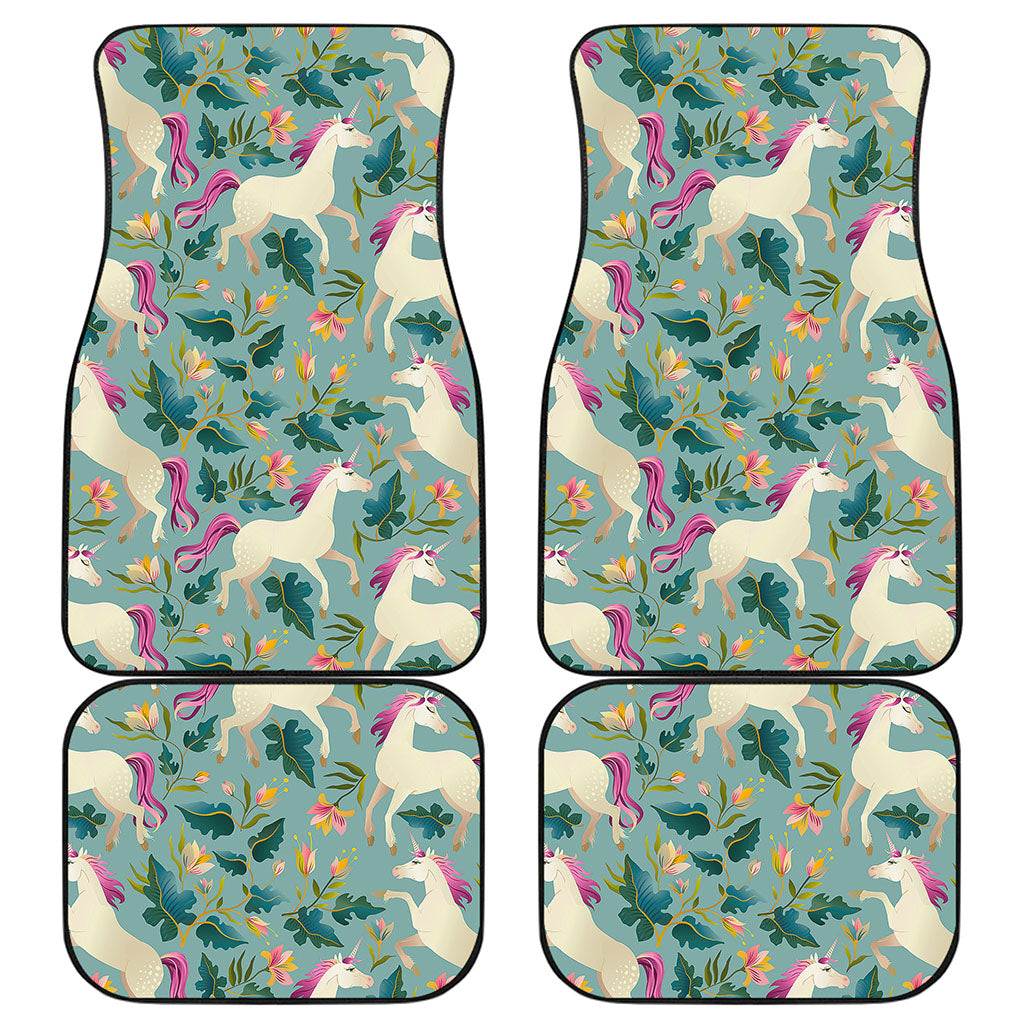 Floral Unicorn Pattern Print Front and Back Car Floor Mats
